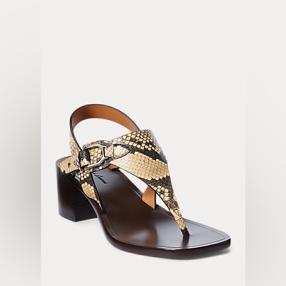 Ralph Lauren Pre Fall ‘21 Wellington Collection Julie Tan Snakeskin Thong Sandal - Picture 4 of 17